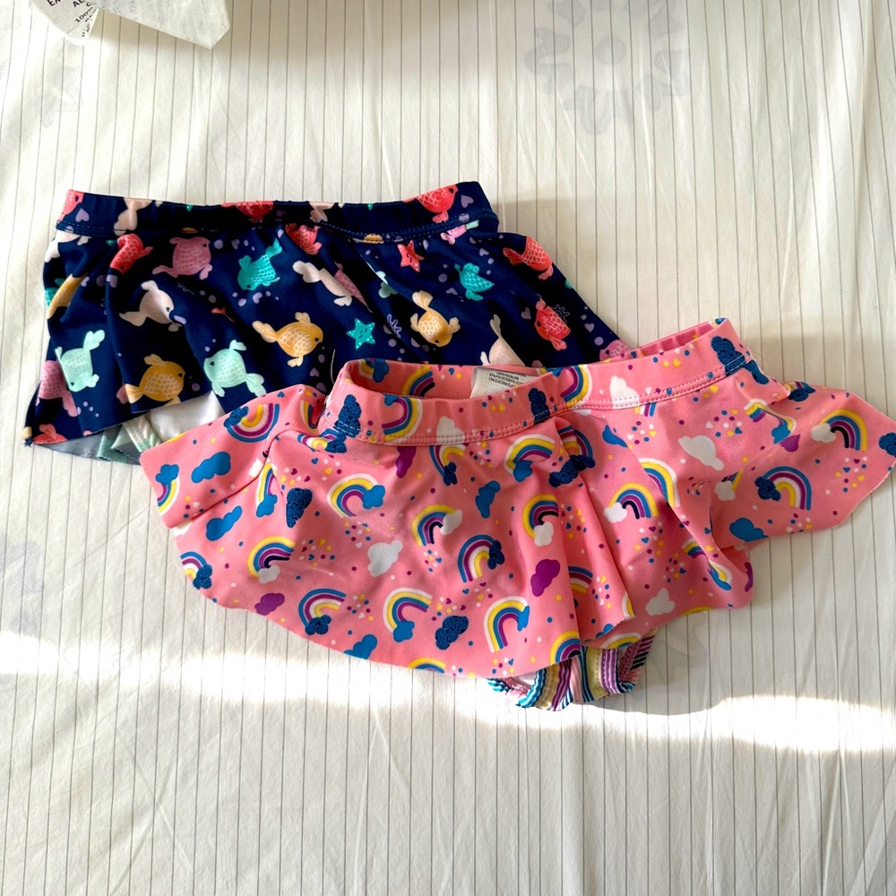 🌊 🏊‍♀️ GUC UPF 50+ SWIM BOTTOMS SKIRT 4T 5T  x2 RAINBOW FISH